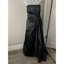 Davids Bridal Strapless Beaded Satin Formal Evening Gown Womens Size 10 Black