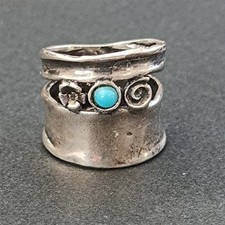 Wide Sterling Silver Statement Ring Modernist Band Artisan VTG Boho Brutalist