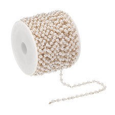 Total 33 Feet Faux Pearl Beading Chain, 3mm Brass Chain Link Style 1, Golden