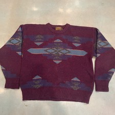 Vintage Eddie Bauer Men  s L Wool Blend Sweater Southwestern Aztec