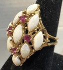 Vintage 18k HGE Gold Electroplate Opal & Ruby Cocktail Cluster Ring Size 8 — photo 5