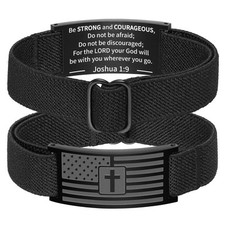 Cross Bracelet for Men Boys, Black American Flag Military Bible Verse Christi...