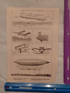 Antique Book Plate Airships Flying Machines Alphabets Chart Double-Sided Print