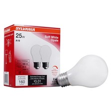 Sylvania Incandescent Light Bulb, 25W 2 Count Pack of 1 , Soft White Finish