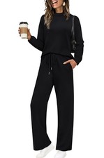 Two Piece Sets for Women Mock Neck Matching Sets Loungewear Small 01-black1