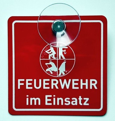 Saugnapfschild FEUERWEHR Metall mit gr. Saugnapf f. Windschutzscheibe