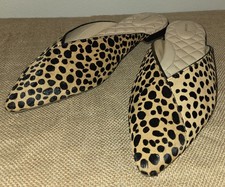 BIRDIES Leopard Mules Slides The Swan Calf Hair Pointed Toe Slip On Size 10 NEW