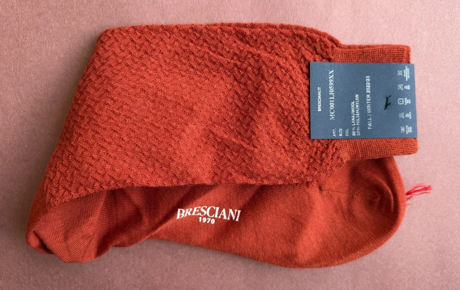 Fall/Winter 2022/23 Men's Bresciani Socks NWT Wool/Nylon Dk Orange Textured
