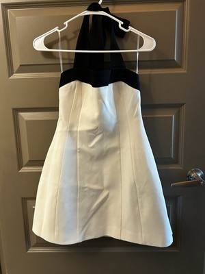 MESHKI Colorblock Halter A-Line Mini Dress White Black Sleeveless Women