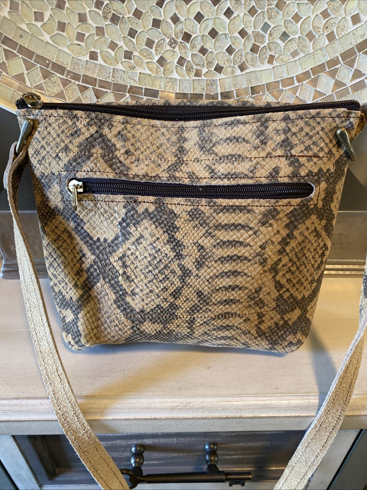 Down Home Leather Python Snakeskin Print Crossbod… - image 4