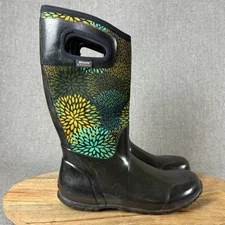 BOGS North Hampton Rain Boots Womens 9 40 Floral Waterproof Tall Pull-On Rubber