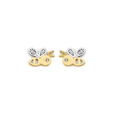 NEW 14K TWO TONE GOLD BEE PUSH BACK EARRINGS