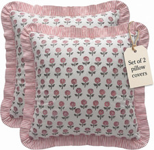 Set of 2 Pillow Covers with Ruffles 24X24 Inch Floral Pillow Covers Pink Farmhou