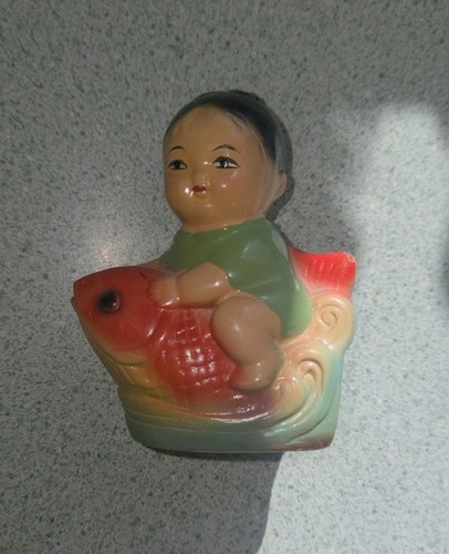 Old Rare Chinese Pencil Sharpener Lucky Child Riding Koi