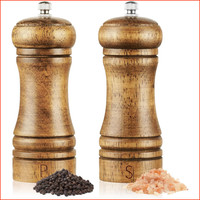 Salz Und PfeffermüHle 2Er Set Holz Manuell Verstellbar 14,5Cm GewüRzmüHle