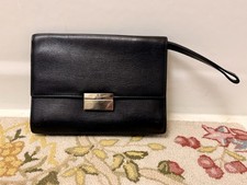 GUCCI Vintage Y2K Black Leather 2-Way Clutch/Wristlet Bag W/ Silver Hardware