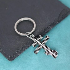 Russian Orthodox Cross Keychain Antique Silver Stainless Steel Byzantine