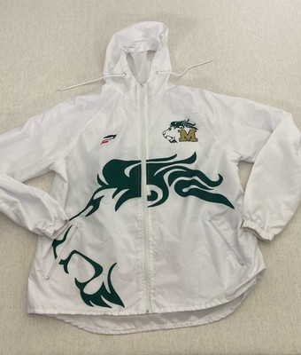 Athletics Windbreaker Jacket Mens Large White Graphic Hooded Full Zip Drawstring