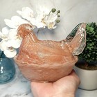 Hen on Nest Chicken Pink Peach Swirl Glass Depression Style Candy Dish, Vintage