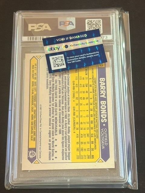 1987 O - PEE- CHEE #320 BARRY BONDS RAREST ROOKIE PSA 9 ONLY 39 GRADED HIGHER view 4