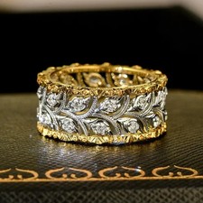 Women's Hollow-out Leaf Ring Sparkling CZ Yellow Gold Plated Party Rings Jewelry