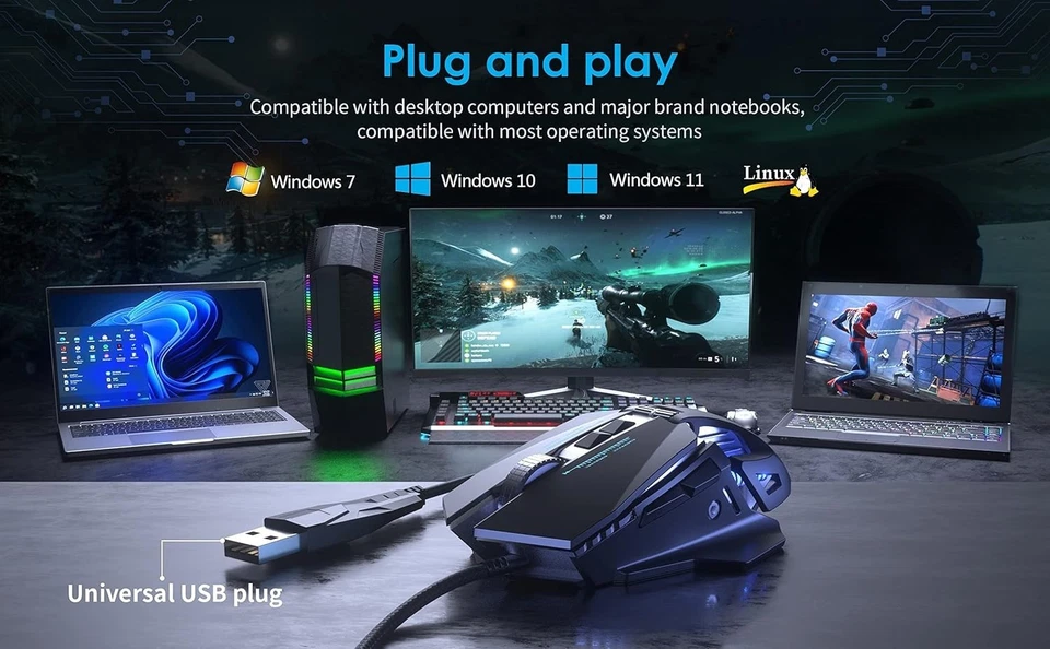 C300 CYD Wired Gaming Mouse, RGB, 12800 DPI, 7 Macro, Ergonomic - Image 3 of 4