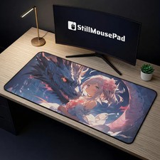 Anime Dragon Girl Desk Mat, Epic Fantasy Warrior V2 Mouse Pad Desk Mat Gaming