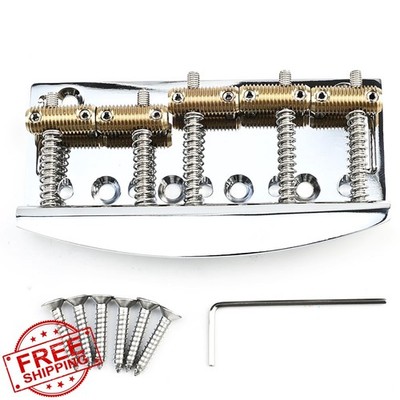 OVSAL 5 String Bass Bridge Chrome 19mm Spacing Brass Saddles Vintage Jazz Pre...