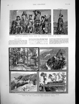 Alter antiker Druck Baupara Nagas Indien Darjeeling Hill Eisenbahn Indien 1884 19.