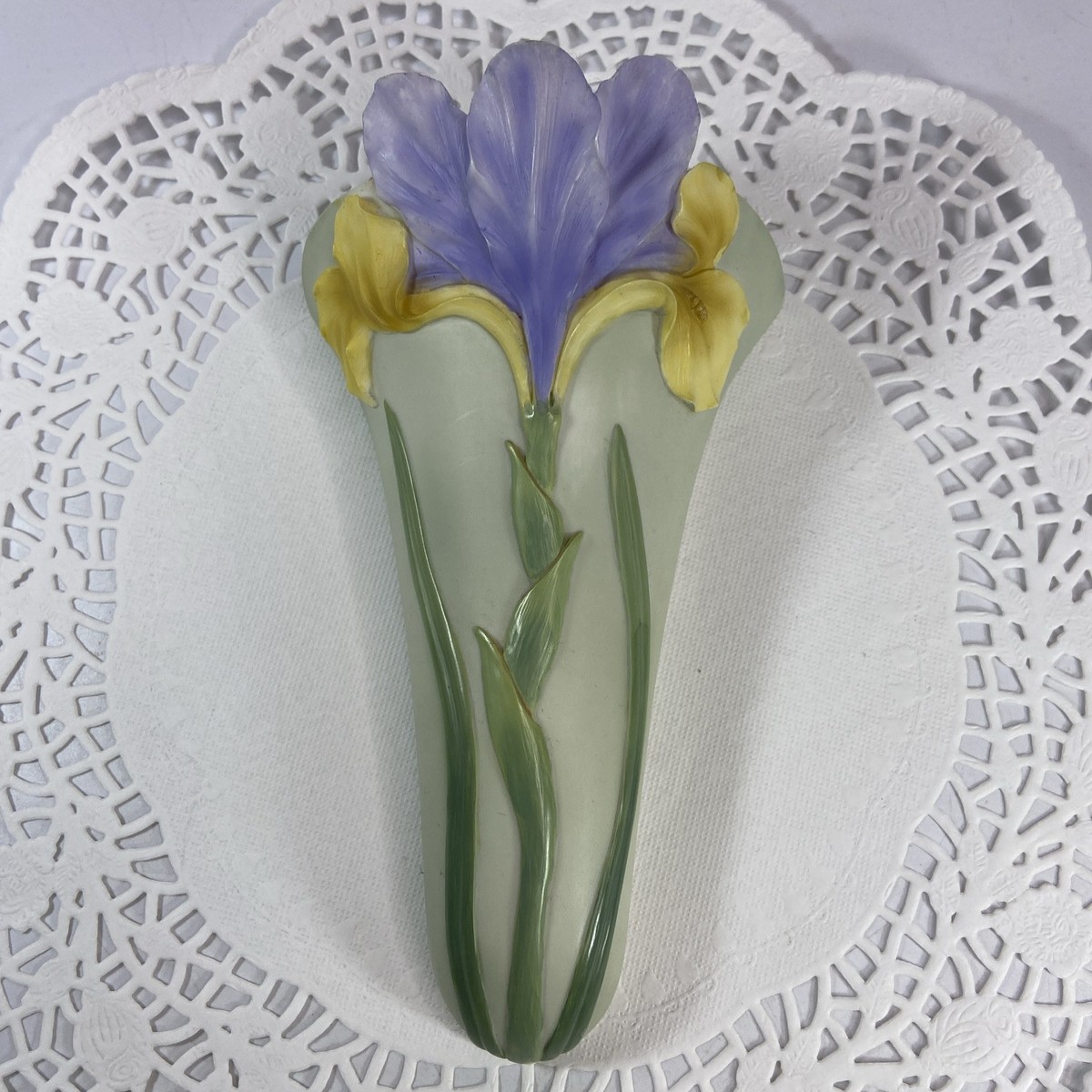 Ibis & Orchid Design Wall Pocket Vase Iris #121 Resin Green Blue
