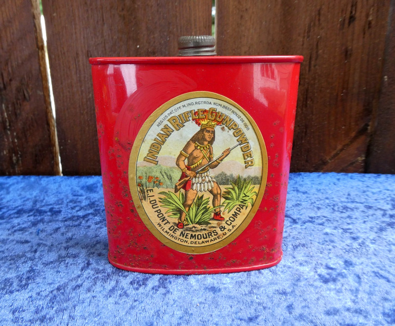 ANTIQUE 1908 DUPONT INDIAN RIFLE FFFG GUNPOWDER TIN. SUPER NICE!