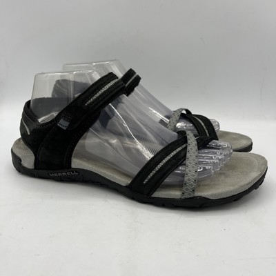 Merrell Size 9 Terran Cross II Sport Sandals Women's Black Gray Leather J55306