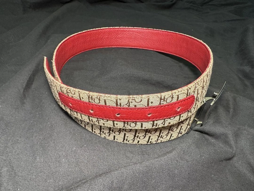 Ceinture Christian Dior Dior Trotter imprimé intégral   Rare réversible, rouge, taille unique