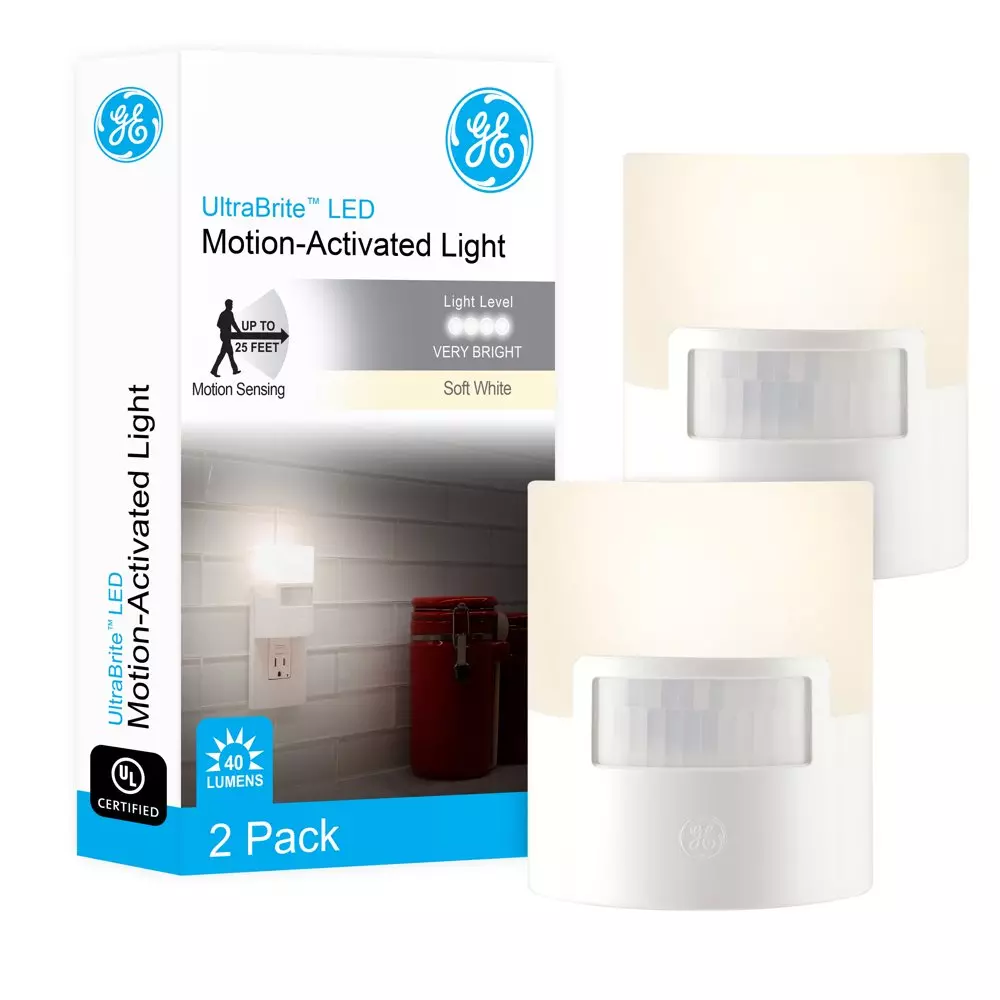 GE Motion Activated Soft White LED Night Lights 2 Pack Plug In