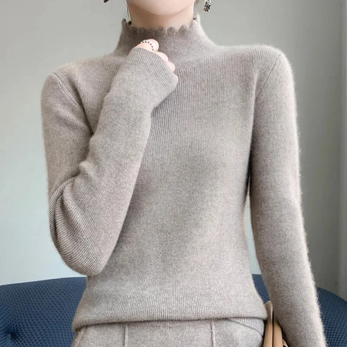 Autumn Winter Sweater Women Mock Neck Knitted Sweaters Cashmere Sweater - Picture 7 of 32