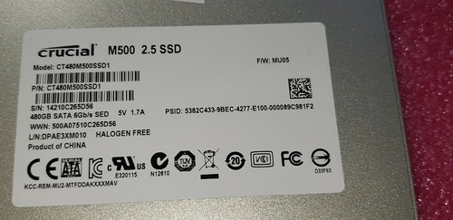 New Crucial M500 CT480M500SSD1 480 GB 2.5" SATA 6Gb/s 5V 1.7A Internal SSD - Picture 2 of 4
