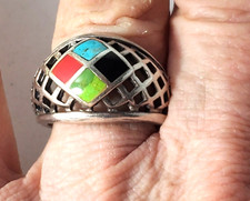 Vintage Sterling Silver SOUTHWEST Turquoise Coral Gaspite Band Ring Lot Sz 8