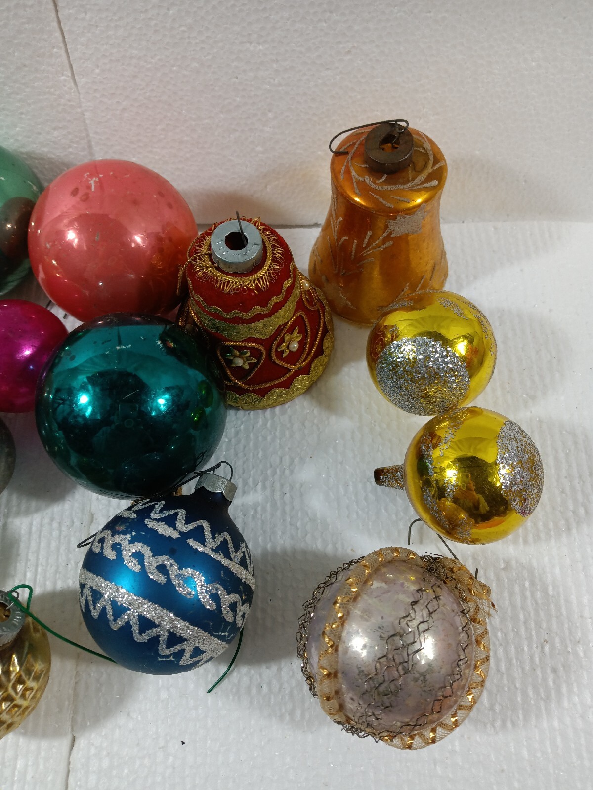Lot Of 20 Vintage Glass Christmas Ornaments Made In USA Shiny Bright
