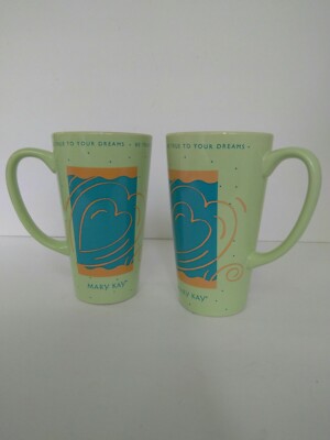 Mary Kay Tall Coffee Cup Mug Dream Believe Achieve Hearts Green, Inspirational