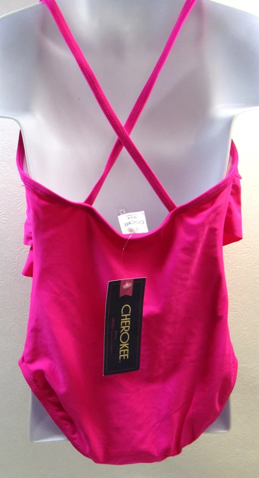 Traje De Baño Una Pieza Cherokee Talla Mediana 7/8 Rosa Volantes Niña Nuevo Foto 4 de 4