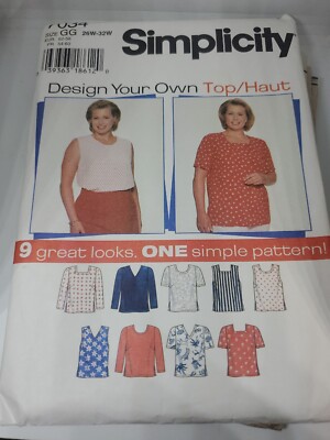 Simplicity Pattern 7034 Top Design Your Own 9 Looks Size 26W CUT
