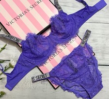 Victoria Secret Shine Strap Wicked Unlined Balconette Bra Cheeky Set Lavender