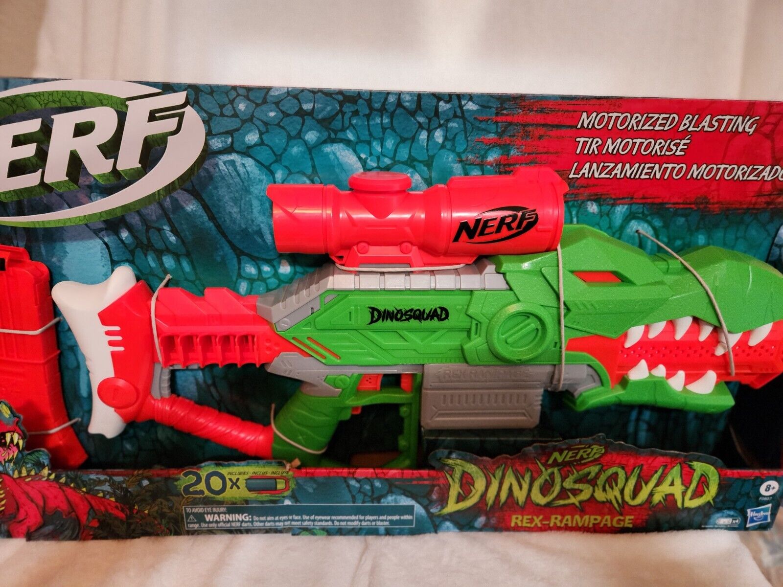 Nerf DinoSquad Rex-Rampage Motorized Blaster 20 Darts T-Rex Dinosaur Toy  Gun 8+