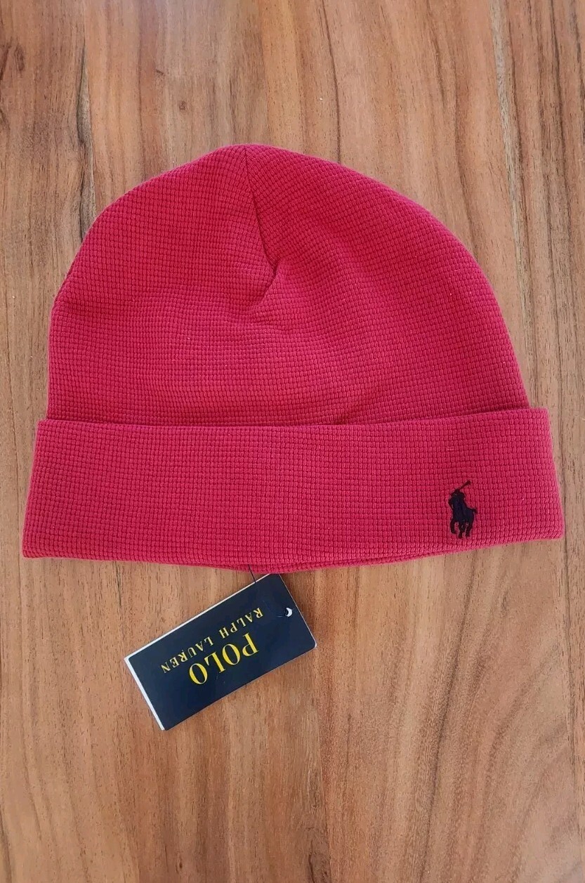 Berretto cappello da sci uomo Polo Ralph Lauren pony con polsini termici waffle maglia berretto nuovo con etichette