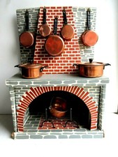 RARE ancien jouet d'enfant Batterie de cuisine en cuivre sur cheminée, Art Déco
