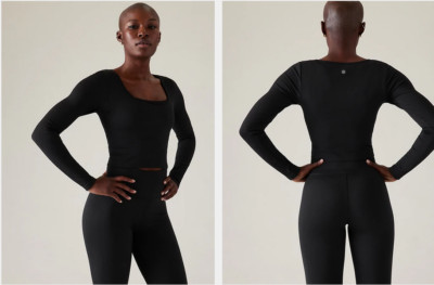 Athleta Medium  M  Aurora Seamless Long Sleeve Top Black NEW! #466493 Rib