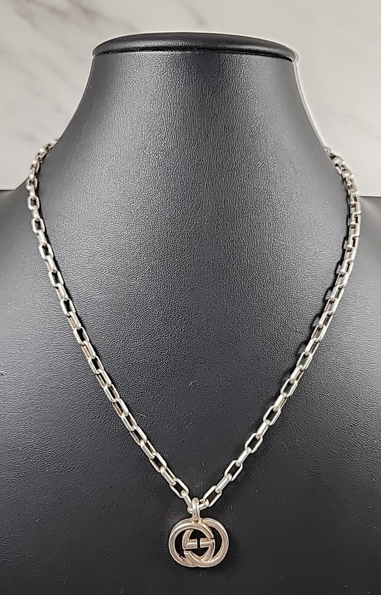 ☆LOOK☆ ~GUCCI 925 Sterling Silver Interlocking GG Logos Necklace