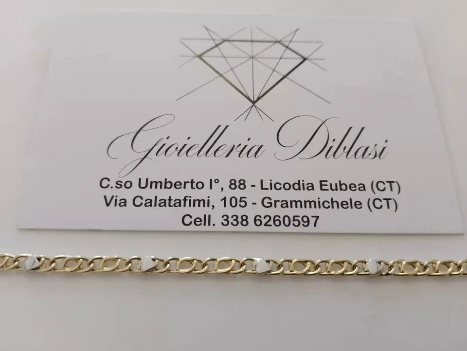 SOLID 18K YELLOW WHITE GOLD BRACELET TIGER EYE ALTERNATE 2+1 FLAT LINKS 3/4mm - Image 3 of 4