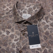 Emanuel Berg NWT Byron Casual Button Down Shirt Size 41 16 M/L in Brown Paisley