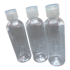 Refillable Round Bottles with Flip Top Caps - 2 oz White . Pack of 3 bottles.